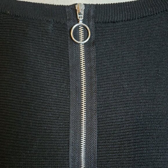 Cable and Gauge Black Knit Zippered Cardigan Womens Medium Rayon Ribbed - Picture 3 of 9